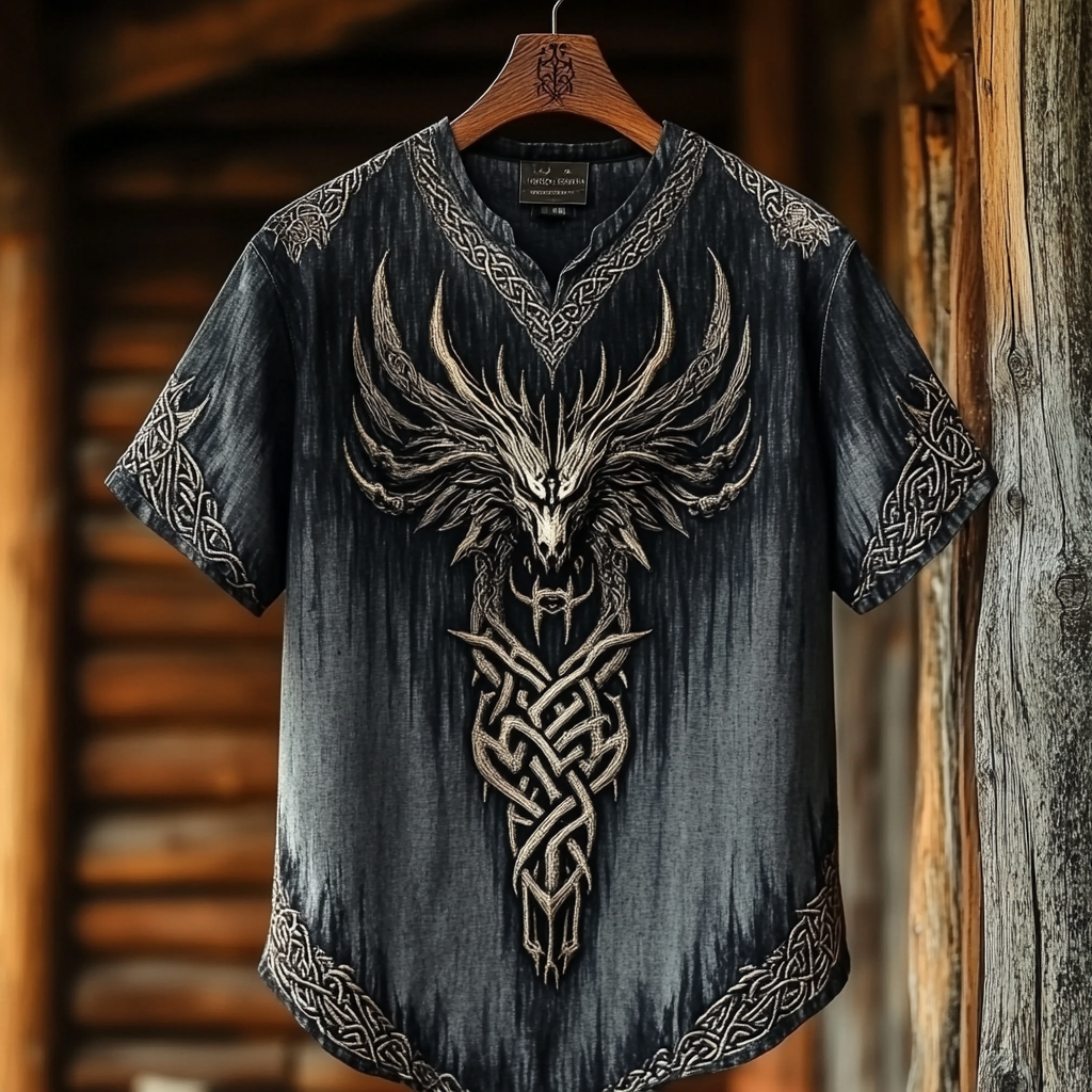 Men's Viking Tribal Dragon Celtic Art Linen Shirt artswardrobe