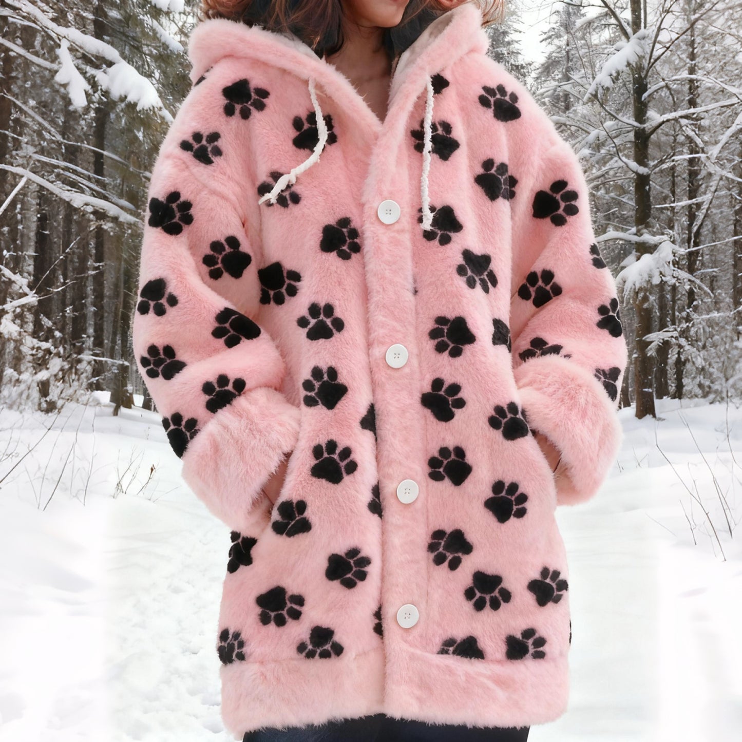 Vintage Puppy Paw Art Cozy Knit Hooded Cardigan elevenforest