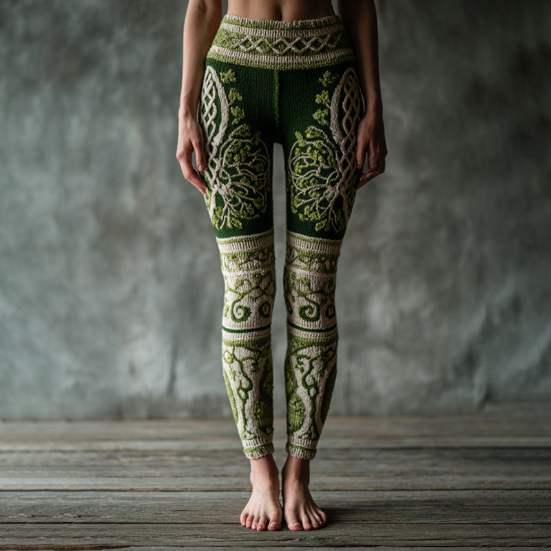 Women's Vintage Viking Tree Of Life Pattern Cozy Leggings artswardrobe