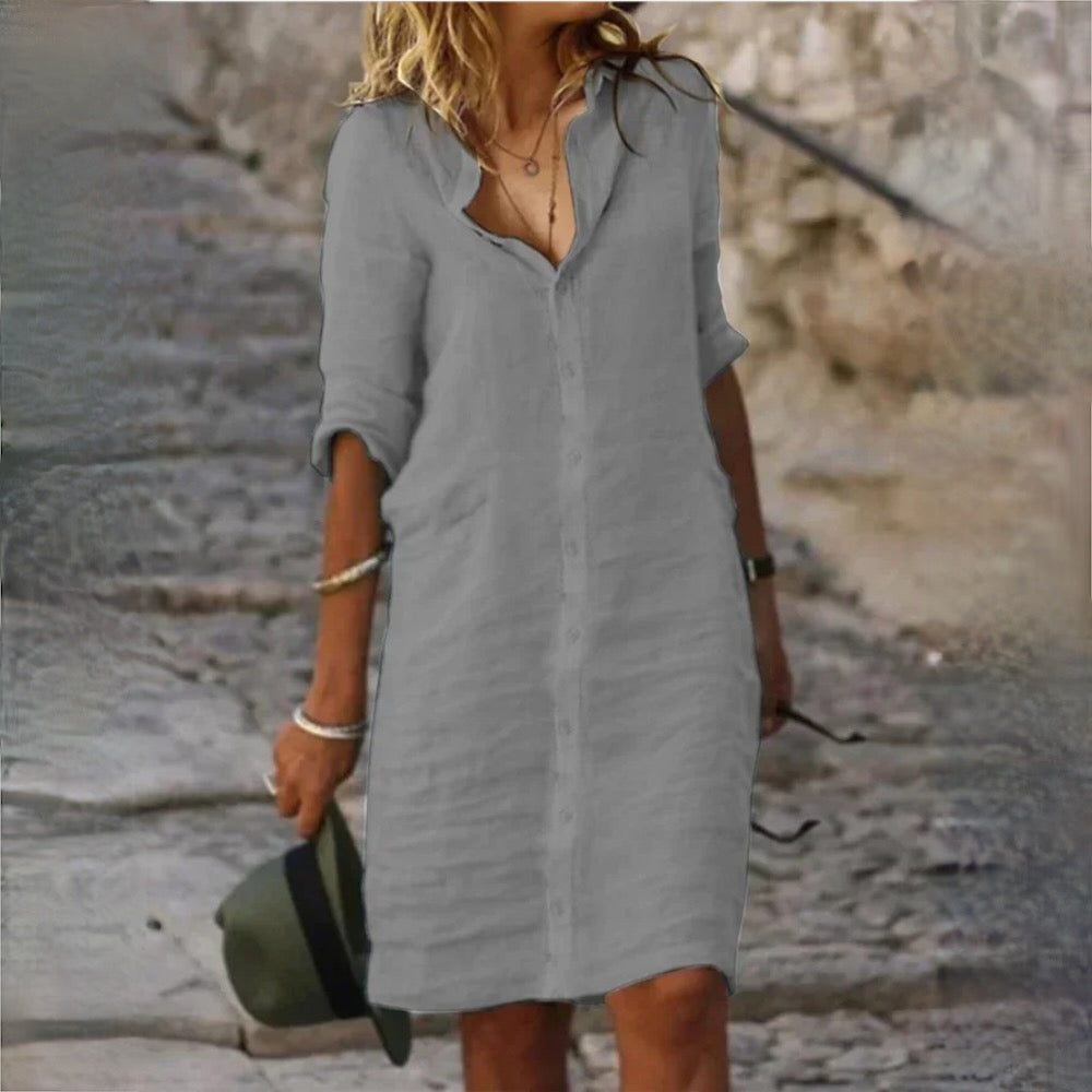SL | Robe chemise décontractée avec bouton à revers