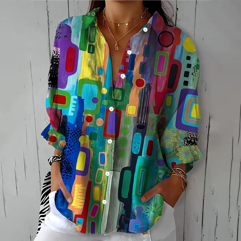 Comstylish Spring Geometric Abstract Art Women's Blouse