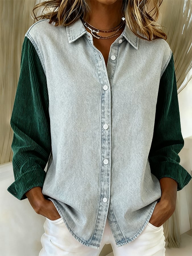 Women'S Casual Lapel Contrast Color Stitching Shirt