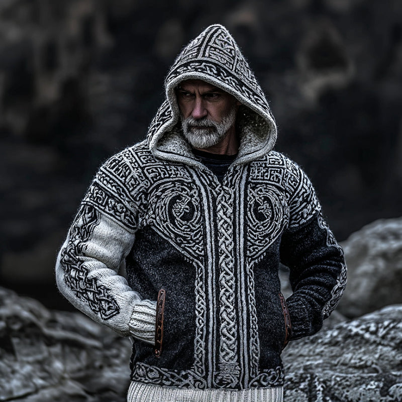 Men's Viking Dragon Totem Celtic Knot Knit Hoodie artswardrobe
