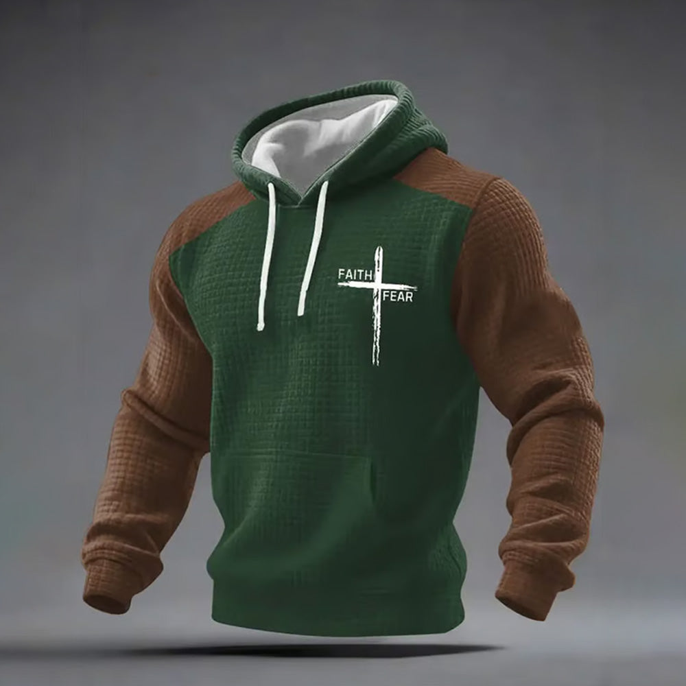 Comstylish Men's Faith Print Checkered Fabric Hooded Sweatshirt