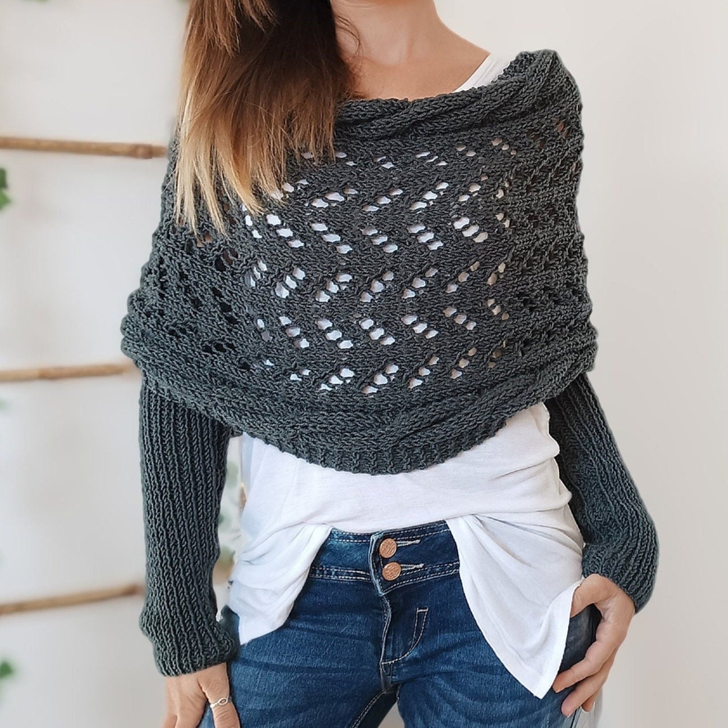 SL | Elégant pull-over cache-cœur en tricot avec détail ajouré