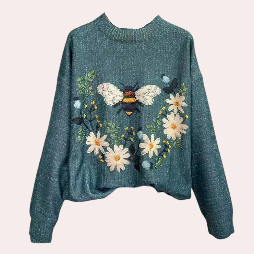 Pull en coton avec insectes et fleurs tricotés multicolores