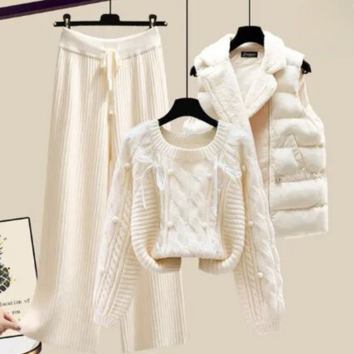 EP | Veste trois pièces pour femme, pull ample et jambes de pantalon larges