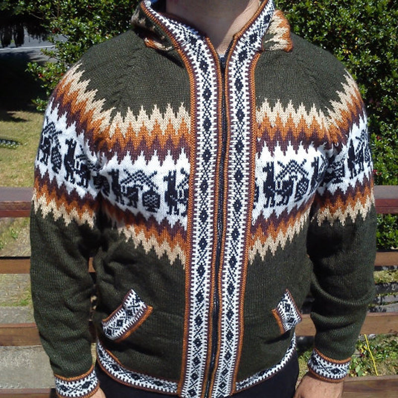 Colourful Iceland Jacquard Zipper Up Hooded Sweater(Unisex) elevenforest
