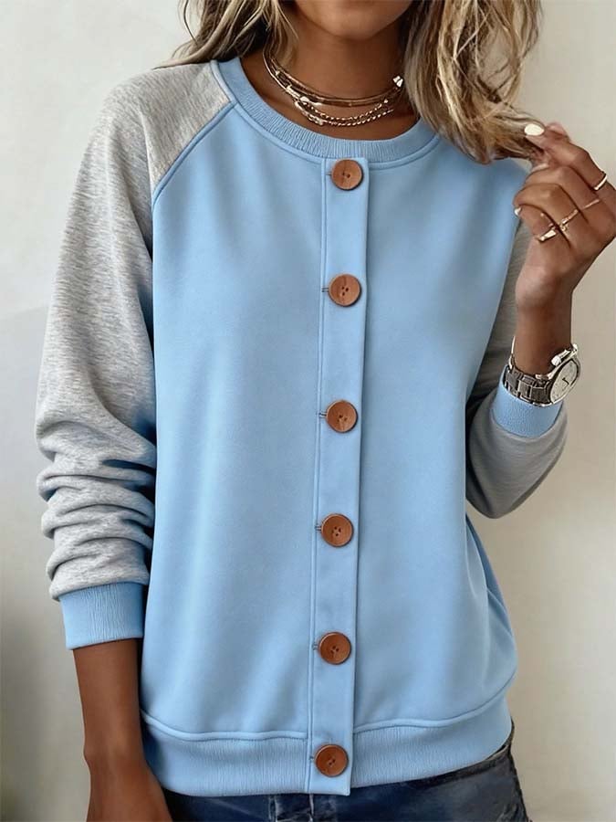 Women'S Casual Contrast Color Long-Sleeved Sweatshirt
