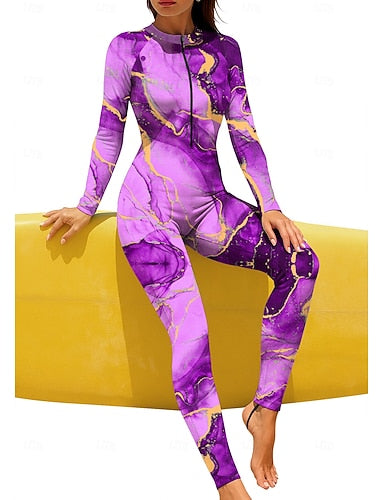 Regular Rash Guard Full Body Rash Guard Bathing Suit Marble With Built in Bra Front Zip Uv Sun Protection Upf50+ Stretchy Full Body Swimwear Surfing Canoeing Beach Summer