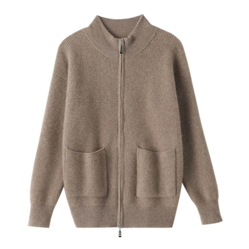 EP | Confortable cardigan en tricot avec col montant et fermeture éclair