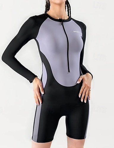 Rash Guard One Pieces Patchwork Zip Up Uv Protection Elastic Long Sleeve Swimwear Swim Shirt Surfing Snorkeling Swimming Spring