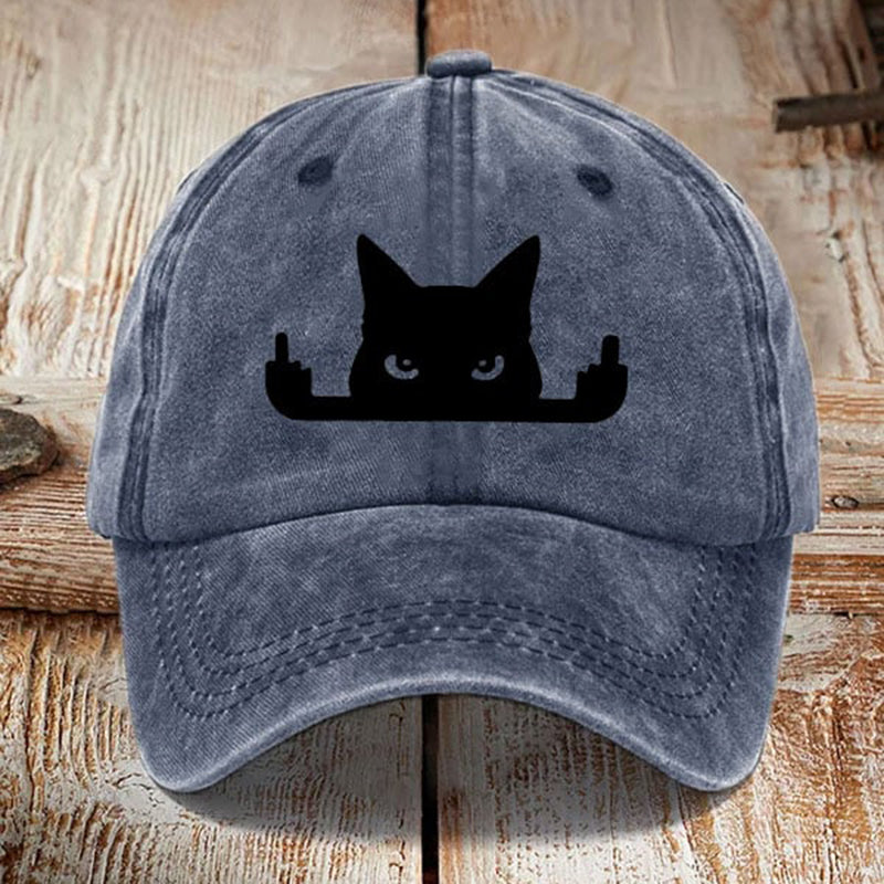 Japanese Art Black Cat In Contempt Print Washed Sun Hat elevenforest
