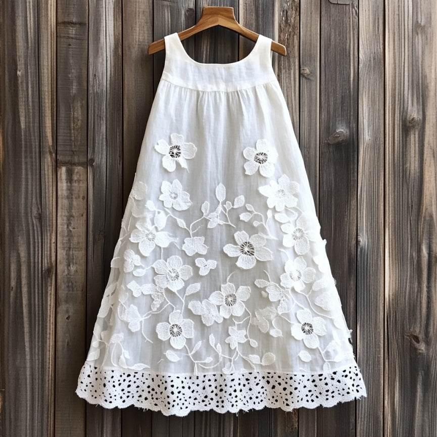 Vintage Flowers Lace Art Linen Tank Dress artswardrobe