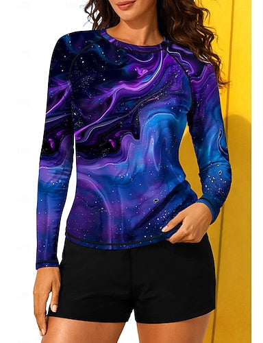 Regular Rash Guard Swimsuit Rash Guard Print Swimsuit Abstract Marble 2 Piece Removable Pad Boyleg Uv Sun Protection Upf50+ Elastic Long Sleeve Swimwear Sun Shirt Surfing Canoeing