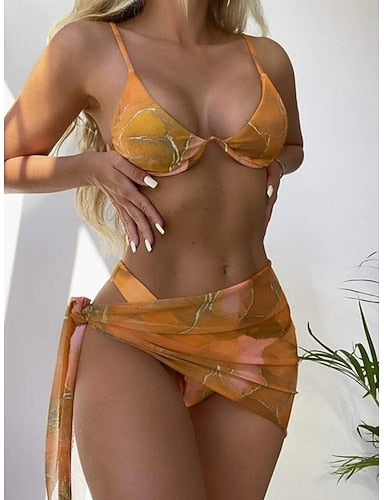 Bikini Swimsuit Dress Skirt Slim Backless Vacation Beach Wear Tie Dye V Neck Sleeveless Bathing Suits