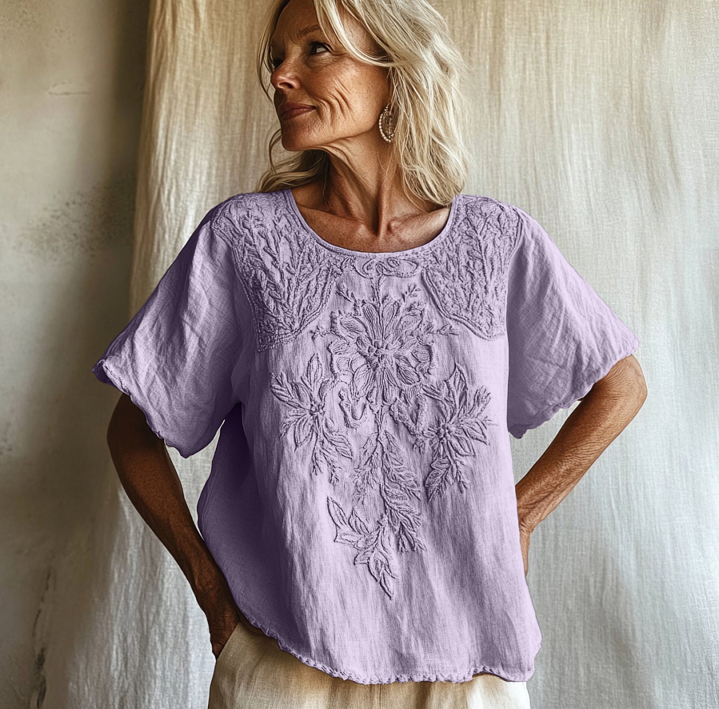 Comstylish Vintage Floral Art Cotton Linen Comfy Shirt