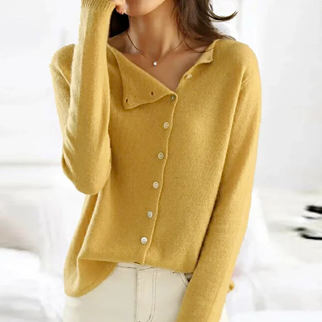 Cardigan mélange coton-cachemire à fermeture boutonnée asymétrique, coloris anthracite