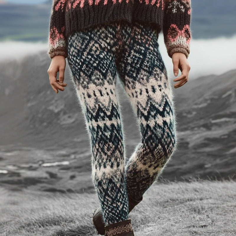 Women's Norwegian Icelandic Jacquard Pattern Casual Leggings elevenforest