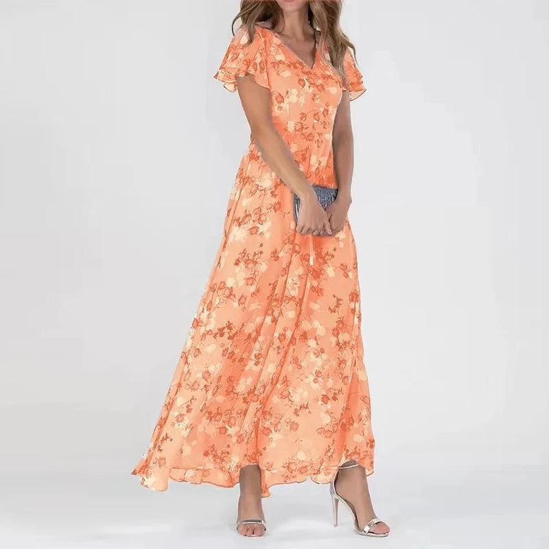 SL | Maxi-robe à manches ruchées et motif floral