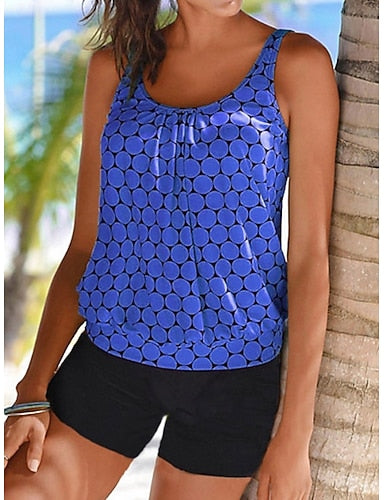 Swimwear Tankini 2 Piece High Waist Swimsuit Tummy Control High Waist Slim Backless Vacation Beach Wear Geometic V Neck Sleeveless Bathing Suits