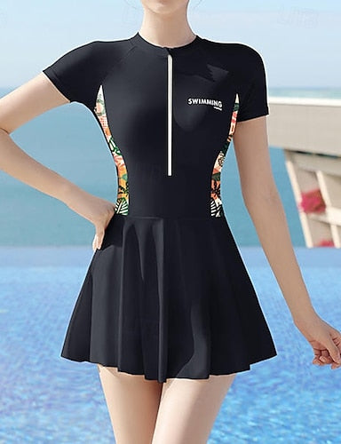 Rash Guard Bathing Suit Swimwear Swimwear Black White Uv Protection Tummy Control Surfing Canoeing Snorkeling Summer