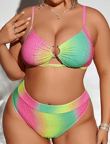 Bathing Suit Swimwear Bikini Sets Gradient Color Swimwear Pink Upf 50+ Sleeveless - Surfing Beach Swimming Summer