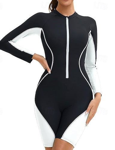 Rash Guard Bathing Suit One Piece Swimsuit Patchwork Zip Up Uv Sun Protection Upf50+ Long Sleeve Swimwear Surfing Swimming Summer