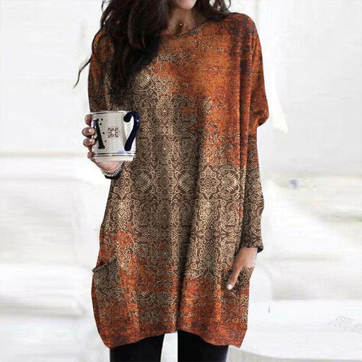 EP | Élégant pull orange imprimé mandala