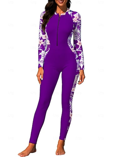 Medium Rash Guard Full Body Rash Guard One Piece Surfing Suit Tropical Zip Up With Built in Bra Front Zip Uv Sun Protection Full Coverage Upf50+ Long Sleeve Full Body Swimwear Bodysuit