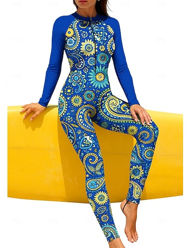 Regular Rash Guard Full Body Rash Guard Bathing Suit Paisley Folk With Built in Bra Front Zip Uv Sun Protection Upf 50+ Stretchy Full Body Swimwear Surfing Canoeing Beach Summer