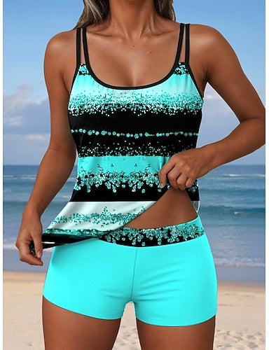 One Piece Swimsuit Slimming Monokini High Cut Tummy Control High Waist Slim Backless Vacation Ombre Graphic U Neck Sleeveless Bathing Suits