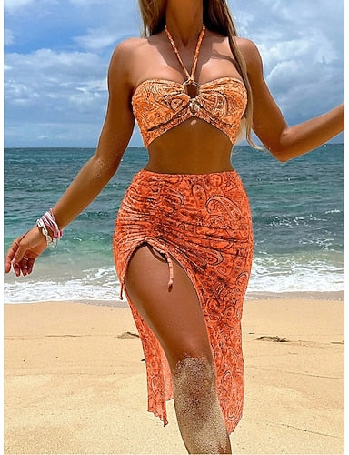 Swimwear Bikini Swimsuit Vacation Tropical Graphic Sleeveless Bathing Suits