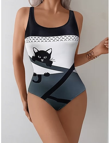Swimwear One Piece Briefs Swimsuit Vacation Graphic Animal Round Neck Sleeveless Bathing Suits