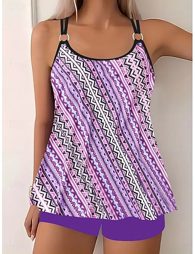 Tankini 2 Piece Swimsuit Shorts Tummy Control High Waist Slim Backless Vacation Beach Wear Ombre U Neck Sleeveless Bathing Suits