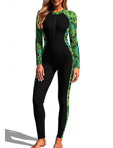 Standard Rash Guard Full Body Rash Guard One Piece Surfing Suit Tropical Zip Up With Built in Bra Front Zip Uv Sun Protection Full Coverage Upf50+ Long Sleeve Full Body Swimwear