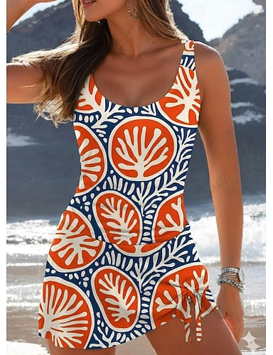 One Piece Swimsuit Skirt Vacation Graphic Sleeveless Bathing Suits