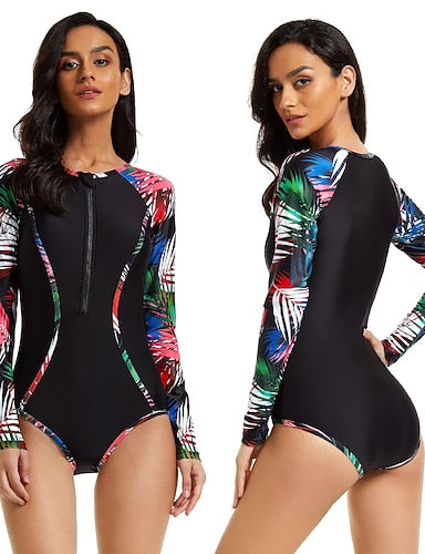 Rash Guard Swimsuit Front Zip Uv Sun Protection Upf50+ Quick Dry Long Sleeve Bodysuit Bathing Suit Surfing Beach Water Sports Summer
