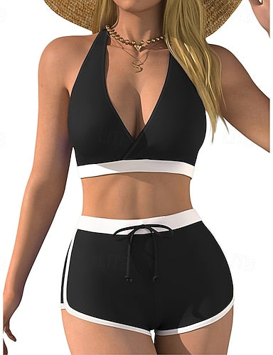Halter Bikini Top Bathing Suit 2 Pieces Uv Protection Elastic Sleeveless Swimwear Swimsuit Surfing Diving Swimming Summer