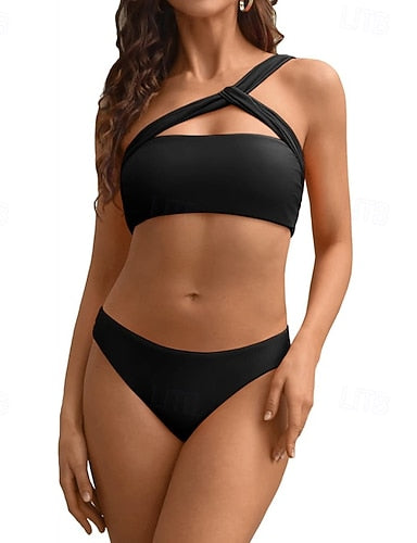 Bikini Sets Bathing Suit 2 Pieces Colored Brief Leg Quick Dry Elastic Sleeveless Swimwear Swimsuit Surfing Beach Swimming Summer