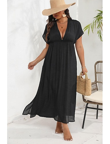 Beach Dresses Open Back Beach Wear Holiday Short Sleeves Black Color