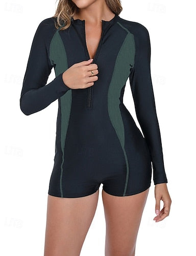 Rash Guard Bathing Suit Swimsuits Color-blocking Zip Up Ultra Light (ul) Uv Protection Elastic Long Sleeve Swimwear Surfing Snorkeling Spring