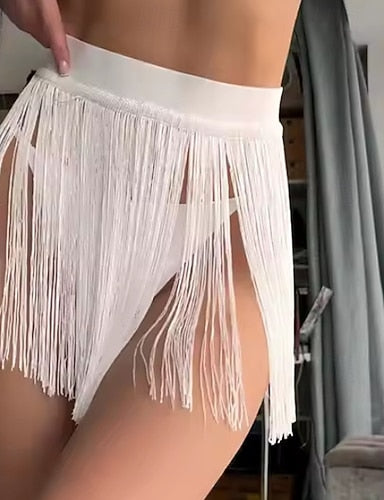 Swimwear Bikini Bottom Skirt Swimsuit Fringe Hem Vacation Beach Wear Color Sleeveless Bathing Suits