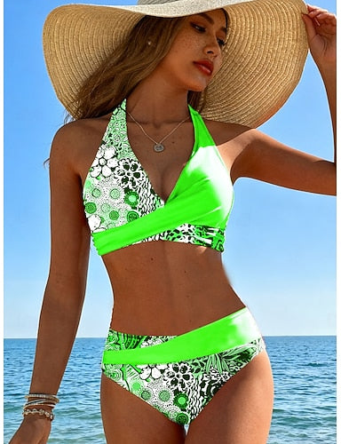 Bikini 2 Piece Swimsuit Cheeky Stylish Graphic Sleeveless Bathing Suits