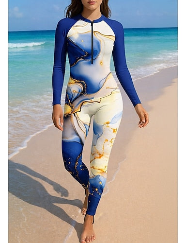 Rash Guard Full Body Swimwear Dive Skin Suit Gradient Front Zip Upf50+ Quick Dry High Elasticity Long Sleeve Swimwear Surfing Diving Snorkeling Summer