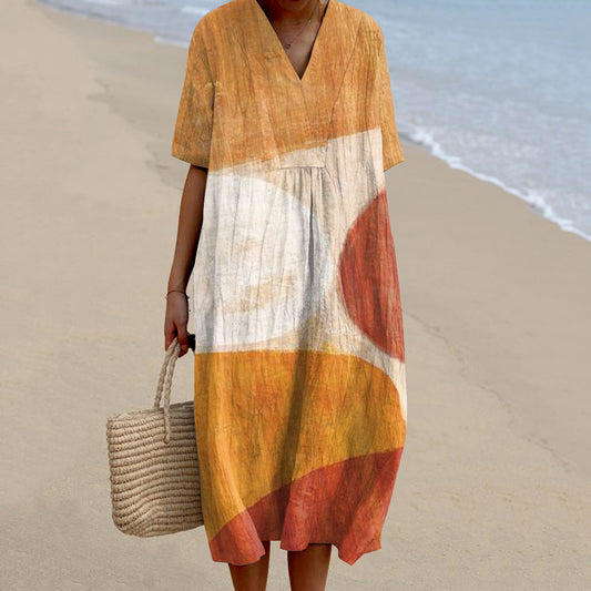 Comstylish Vintage Color Block Geometric Pattern Women'S Dress