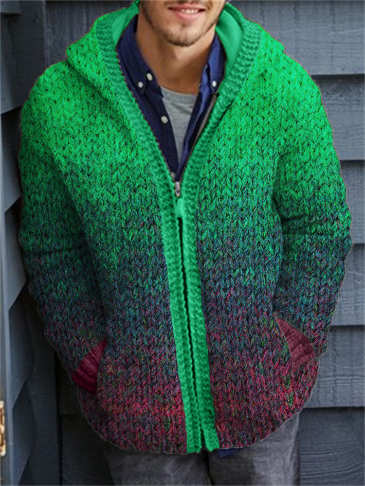 Men's Gradiant Art Crochet Cozy Hooded Cardigan artswardrobe