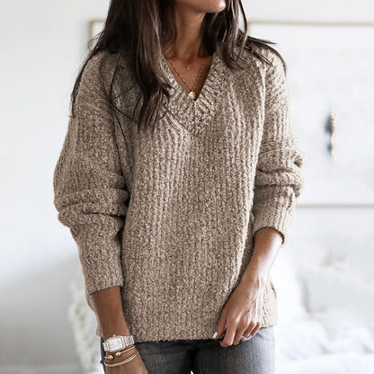 Vintage V Neck Solid Color Sweater elevenforest