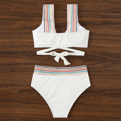 Lourdes® | Colored Bikini With Crossed Straps and High Waist