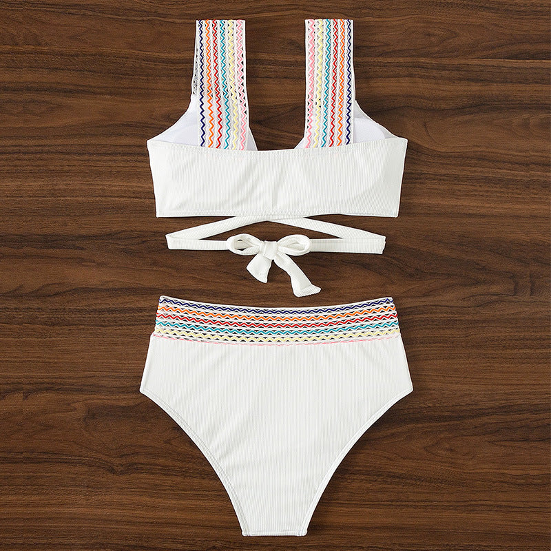 Lourdes® | Colored Bikini With Crossed Straps and High Waist
